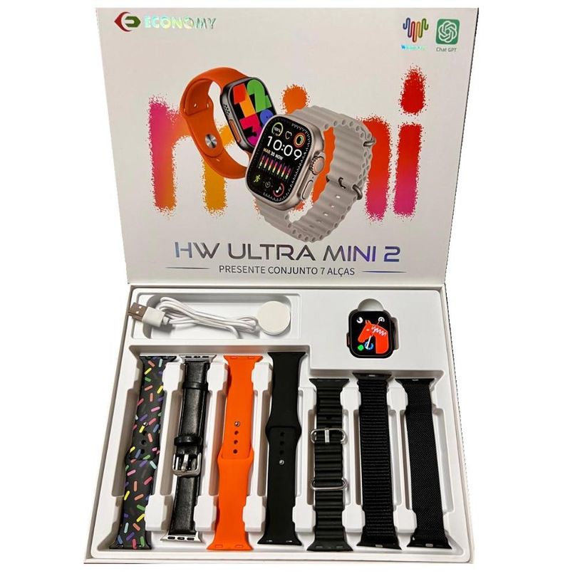 Relogio Smartwatch Hw Ultra2 49mm 8x1 +7 Pulseiras Com Chat Gpt
